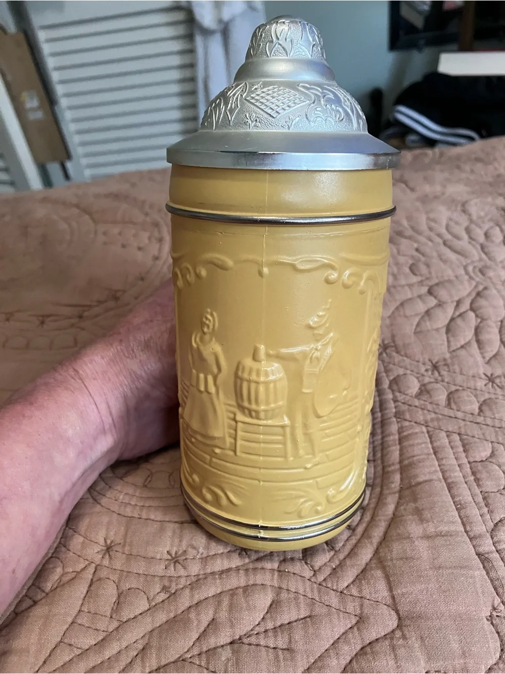 Vintage Tan or Mustard Yellow German Ceramic Beer Stein in